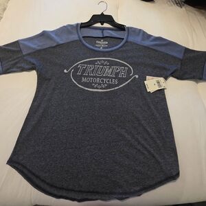 Lucky Brand Triumph Motorcycles Logo Women's Two-Tone Blue/Gray Long Sleeve Tee